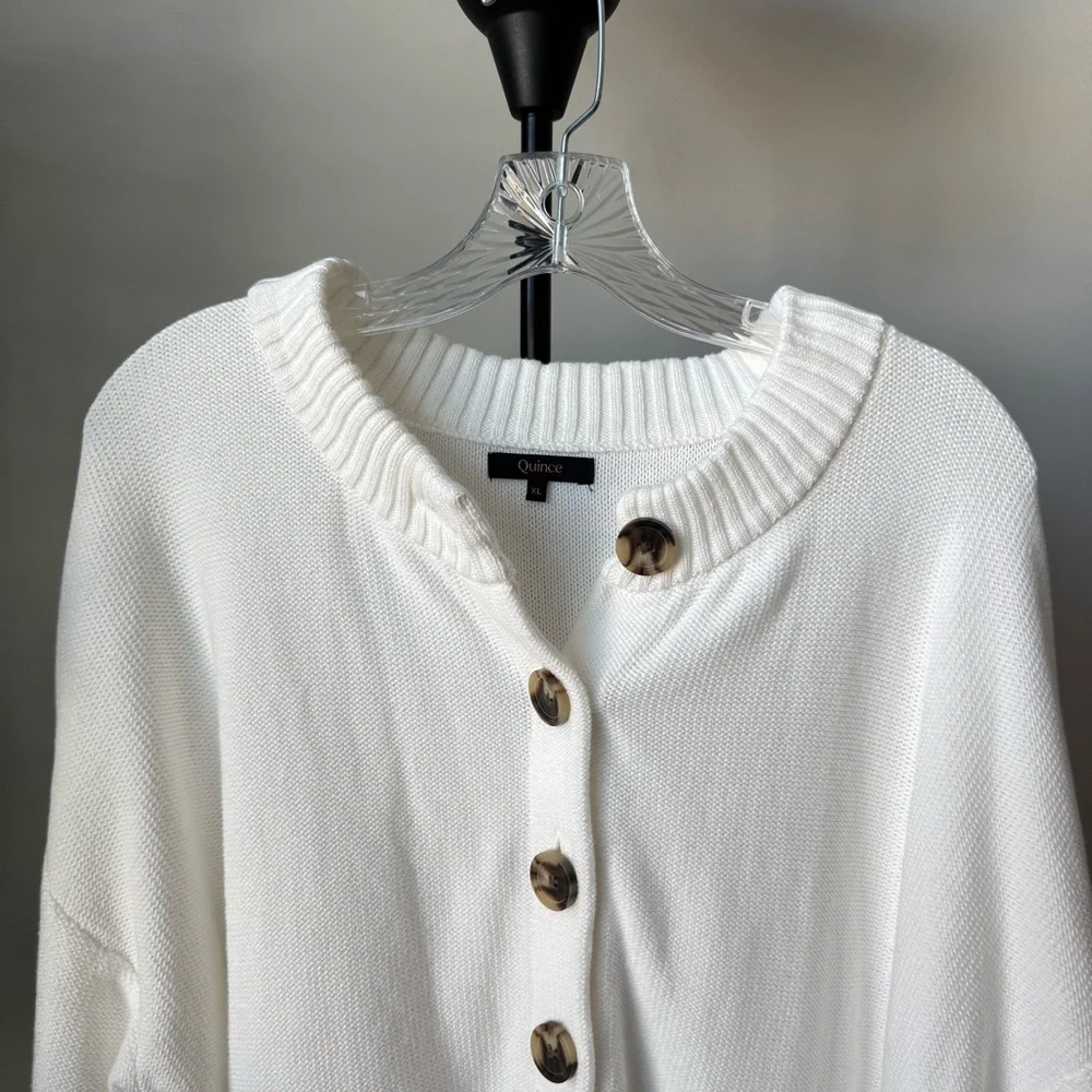 Quince 100% Organic Cotton Cropped Cardigan Ivory XL - Picture 3 of 8